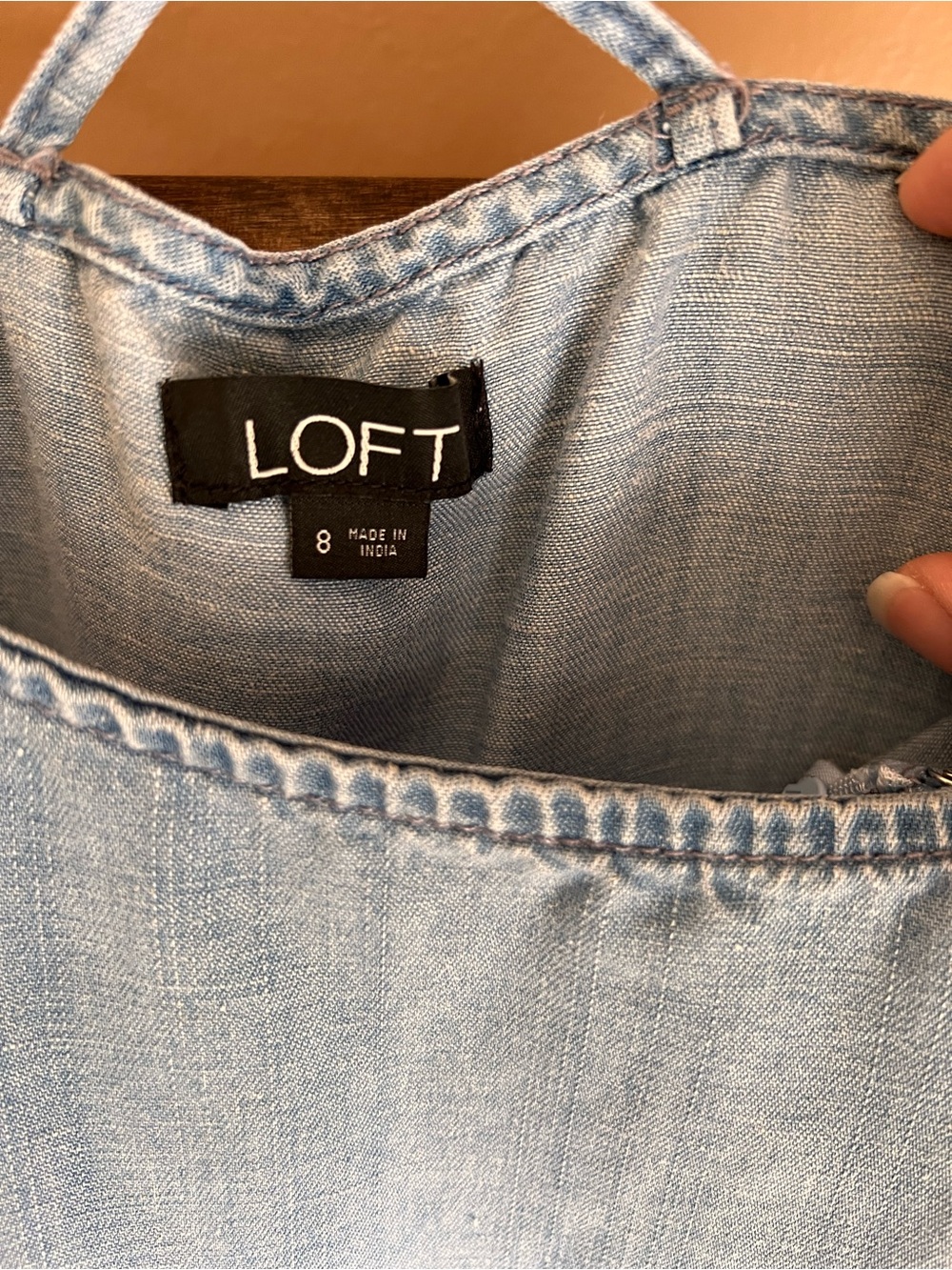 LOFT Light Blue Denim Romper with Pockets - Picture 3 of 7